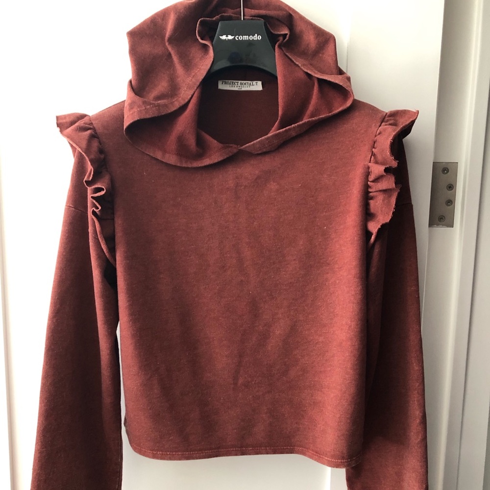 Project Social T LA - Ruffled Cropped Hoodie